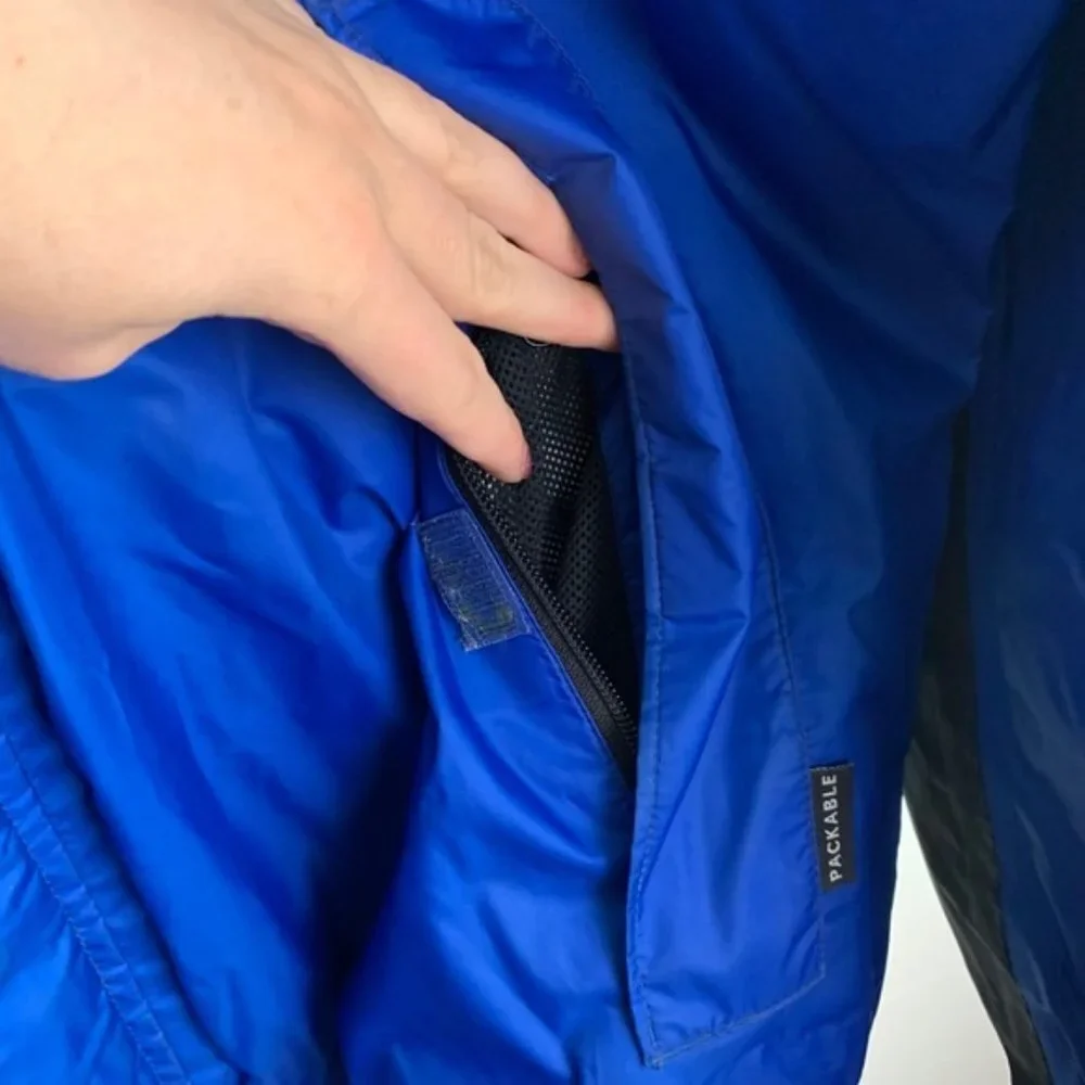 COLUMBIA Blue & Black Omnitech Waterproof Packable Full Zip Jacket